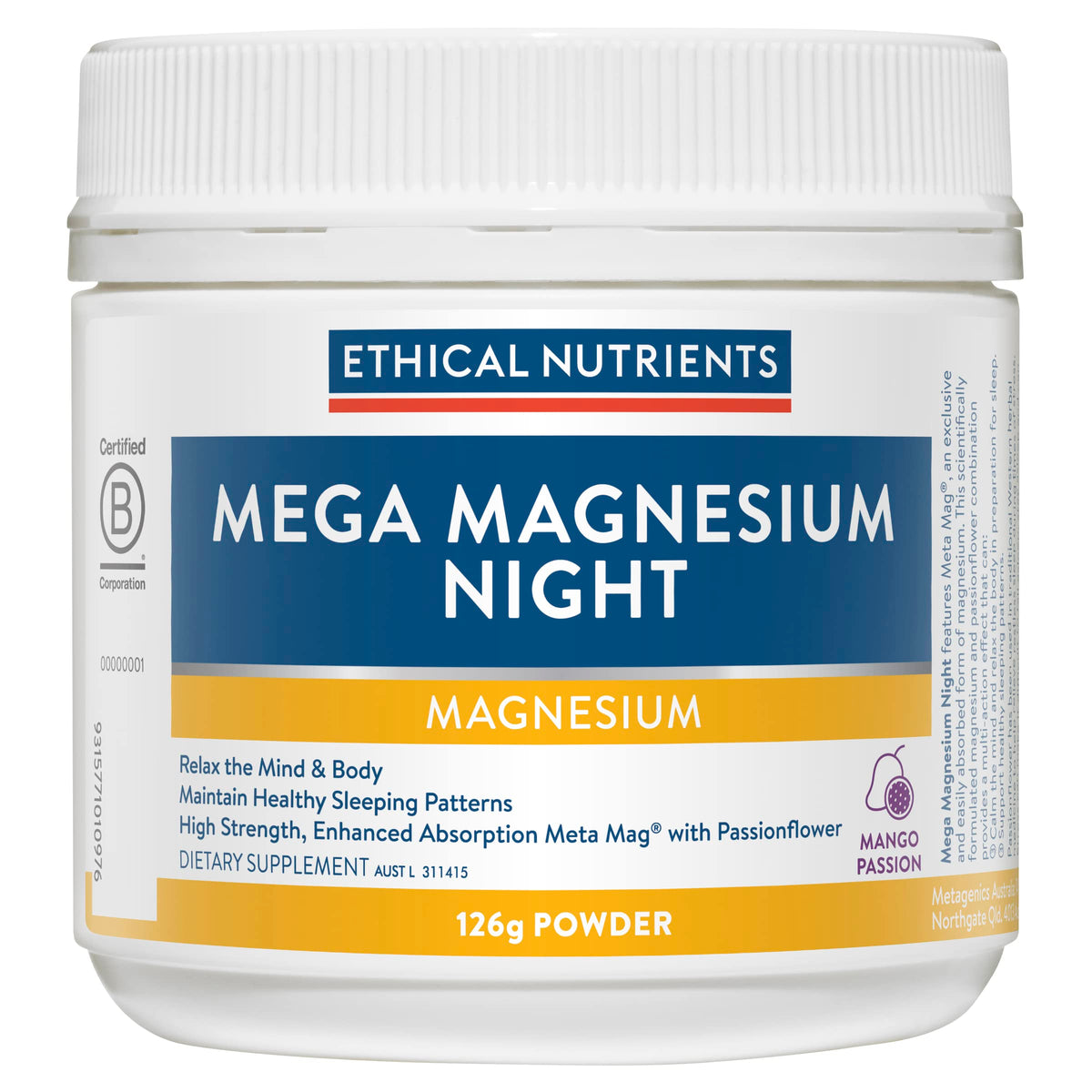 Ethical Nutrients Mega Magnesium Night Powder for Sleep - 126g