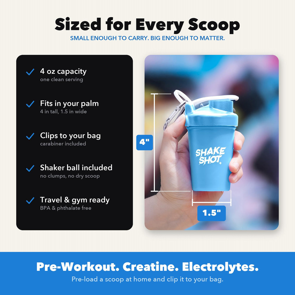 Shake Shot - 4oz (120ml) Mini Shaker Bottle for Pre Workout