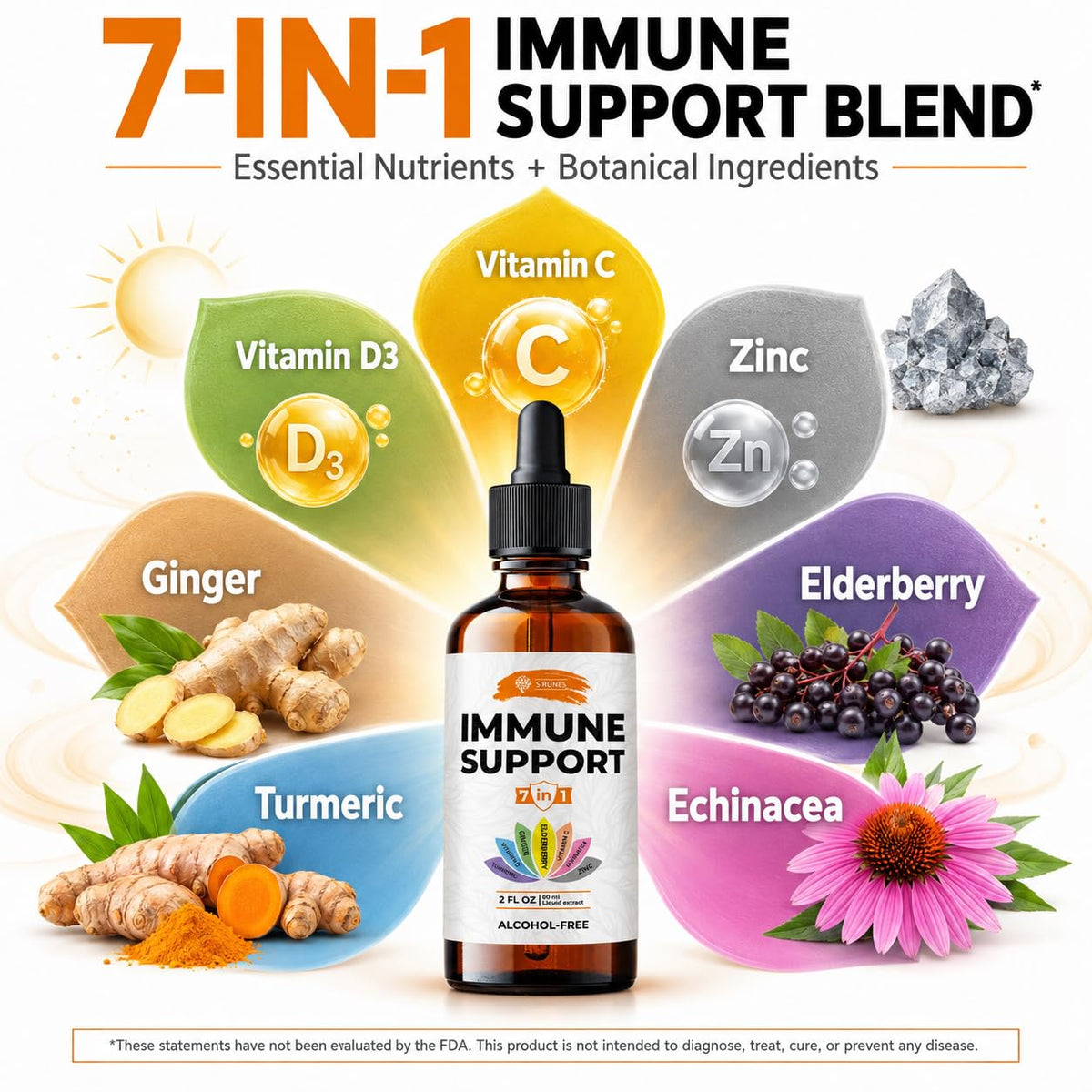 SIRUNES Immune Support Liquid Drops with Vitamin C & D3 - 2 Fl Oz - image 2