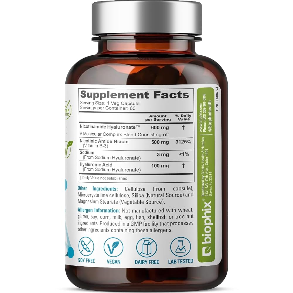Biophix Nicotinamide 600 mg Vitamin B3 - 60 Vegetarian Capsules - image 2