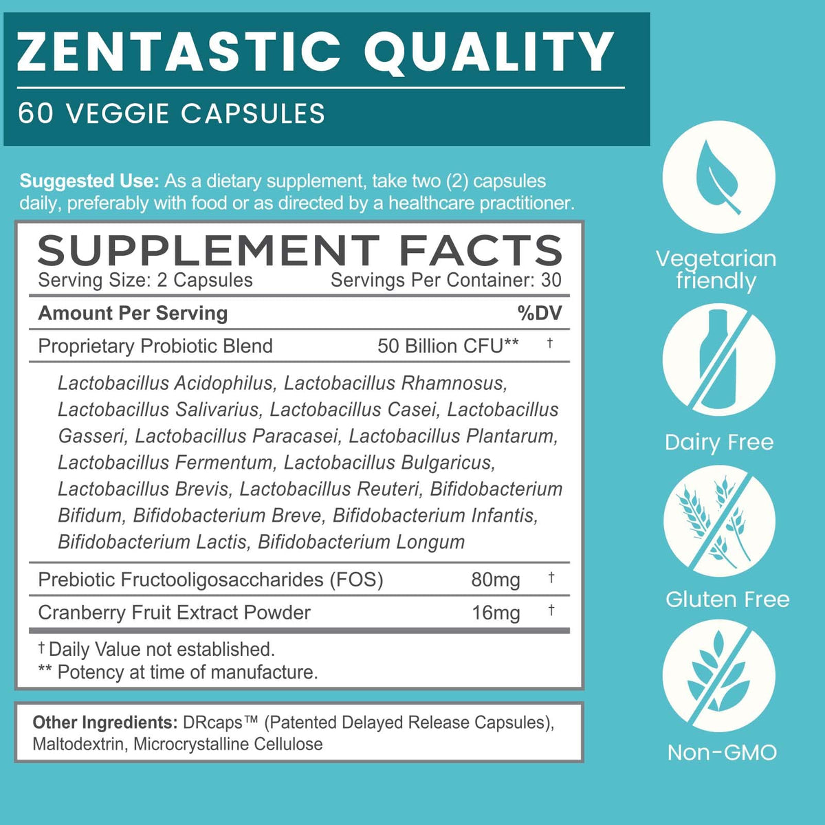 Zentastic Probiotics & Prebiotics 50 Billion CFU - 60 Capsules - image 2