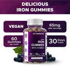 Vitamatic Iron 65 mg Gummies Supplement for Women & Men - 60 Vegan