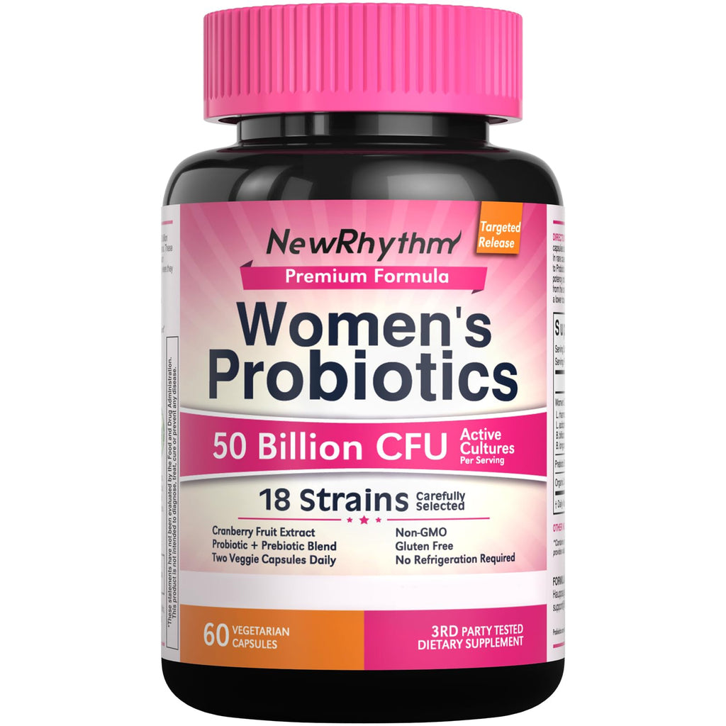 NewRhythm Women's Probiotics 50 Billion CFU - 60 Vegan Capsules
