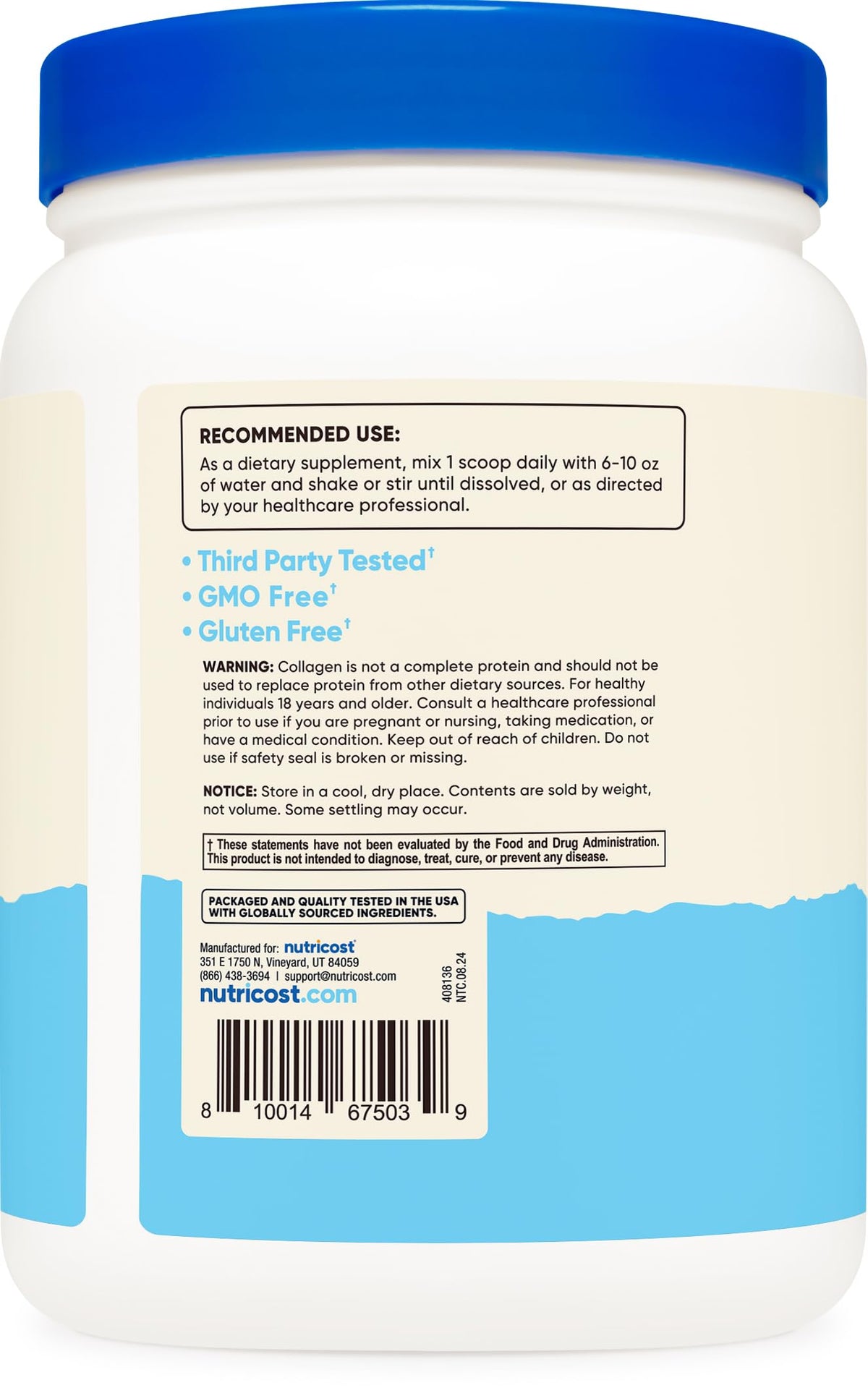Nutricost Grass-Fed Collagen Powder 1LB (454 G) - Pure Grass Fed
