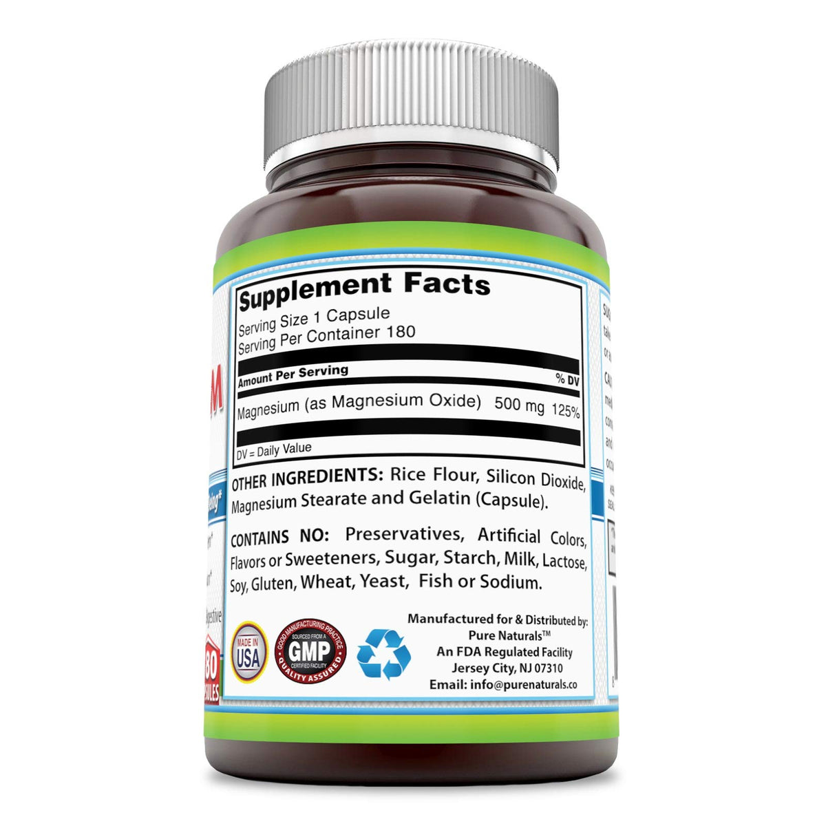 Pure Naturals Magnesium Oxide 500 mg - 180 Capsules - image 2