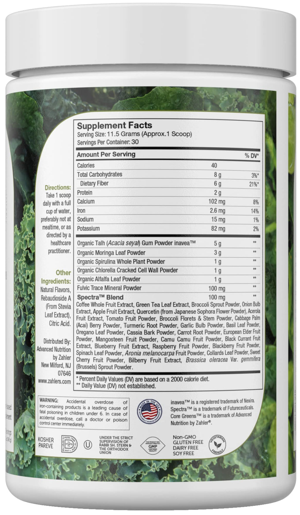 Zahler Core Greens Powder Superfood Mix - 12.2 oz - image 2