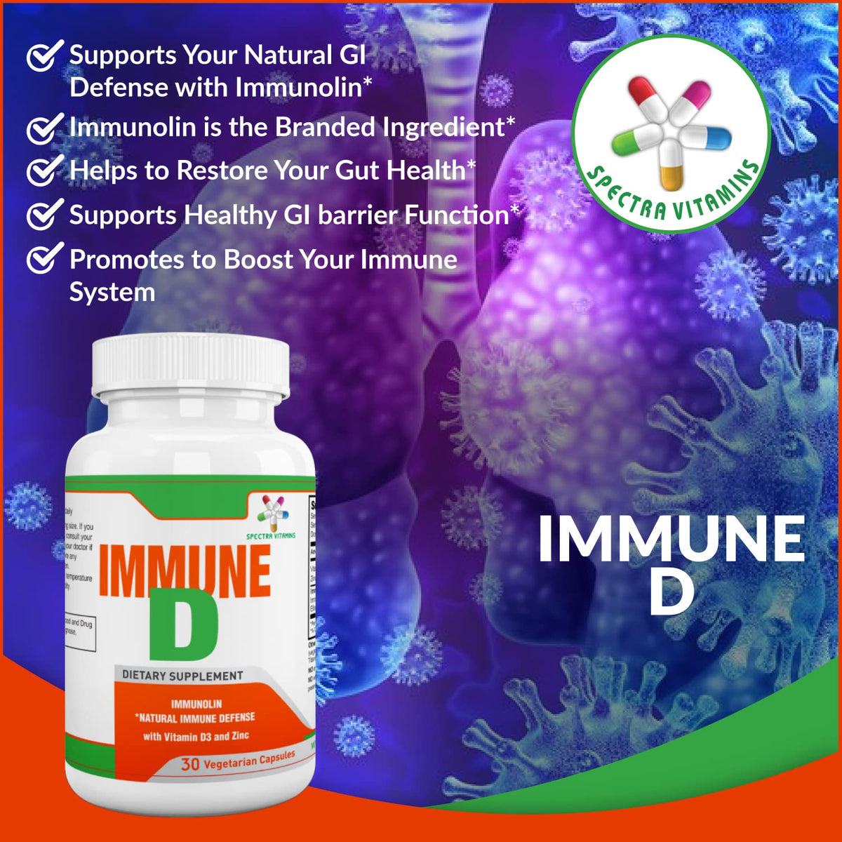 Spectra Vitamins Immune D Support with Vitamin D3 & Zinc - 30 Capsules - image 3