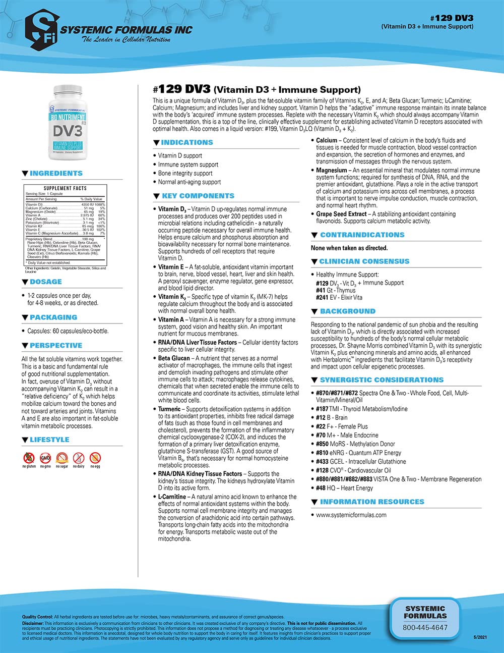 Systemic Formulas DV3 BioNutriment Vitamin D3 Plus - 60 Capsules - image 3