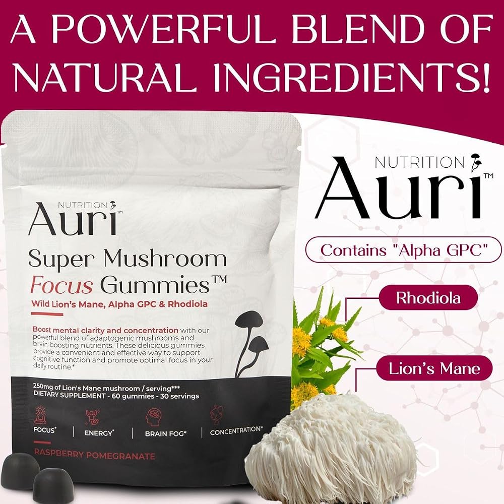 Auri Super Mushroom Focus Gummies with Lion's Mane - 60 Gummies - image 6