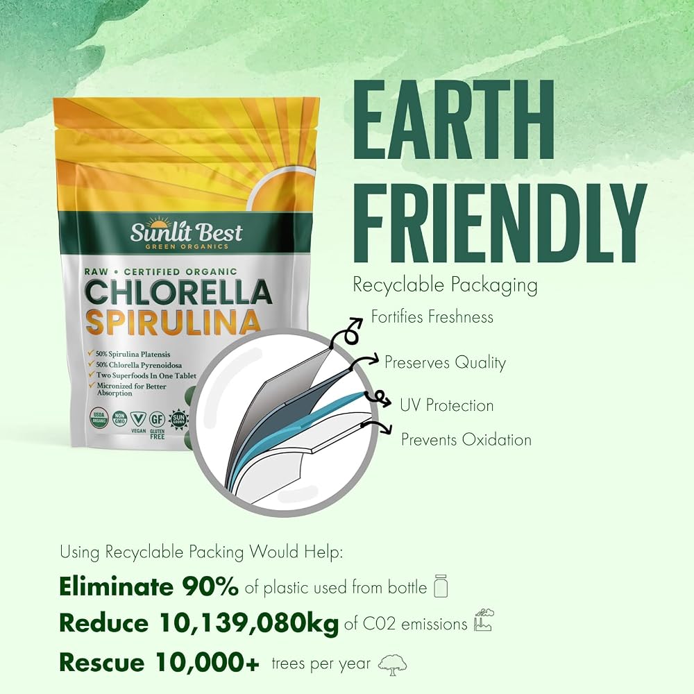Sunlit Best Organic Chlorella Spirulina Tablets - 500 Count - image 9