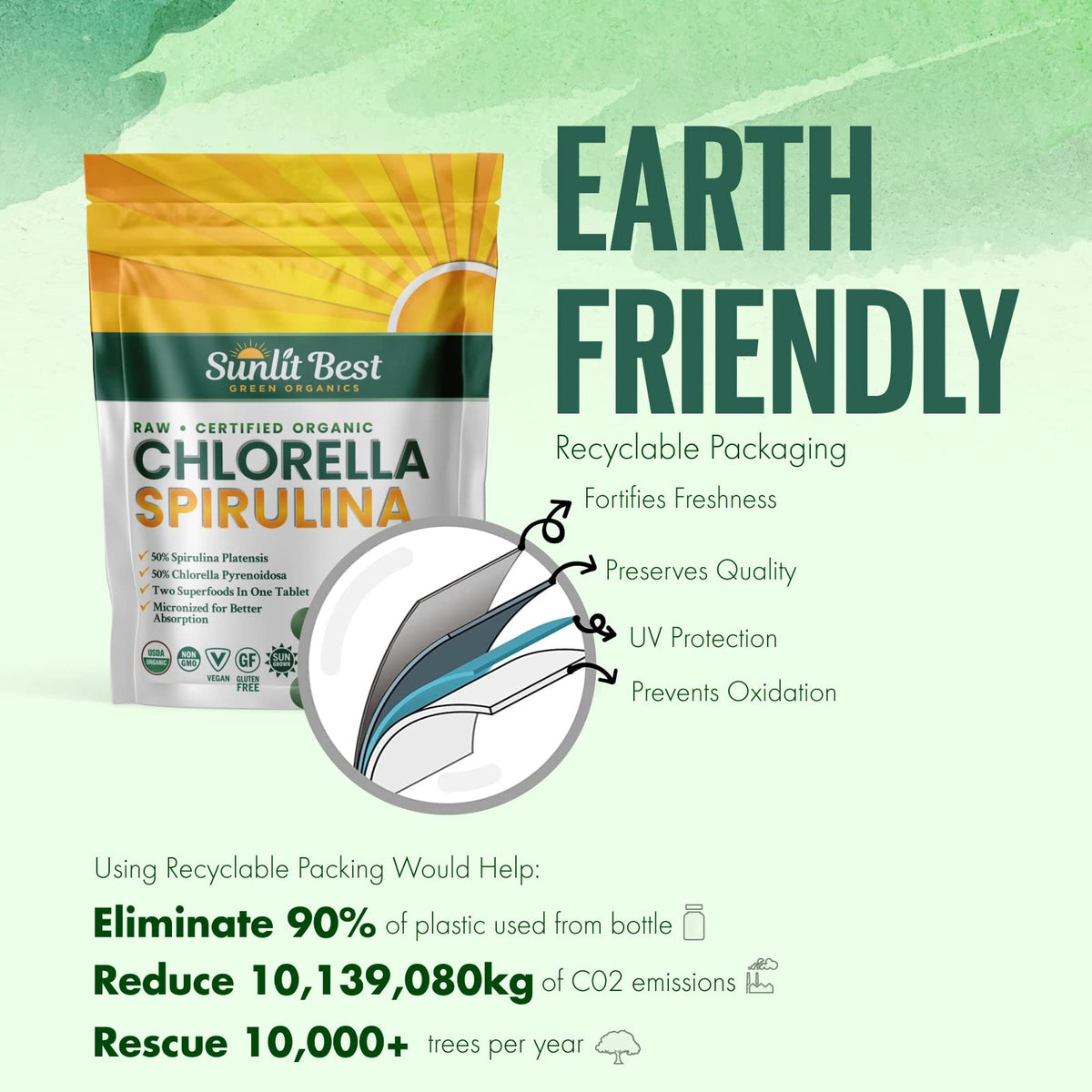 Sunlit Best Organic Chlorella Spirulina Tablets - 500 Count - image 9
