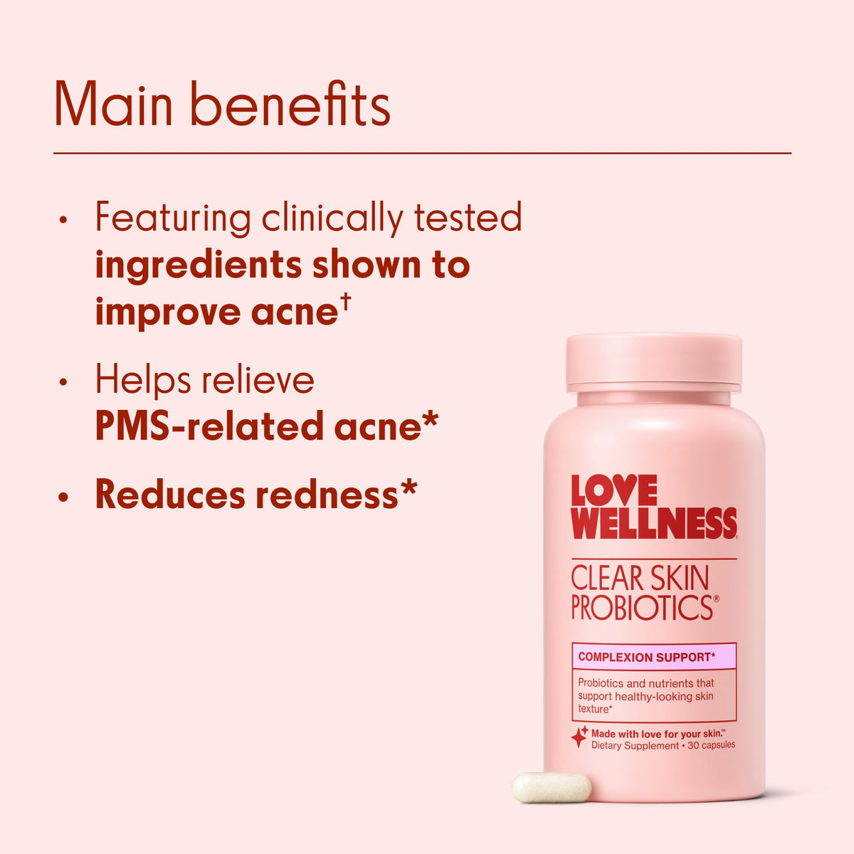Love Wellness Clear Skin Probiotic with Zinc & Chaste Tree - 30 Capsules - image 3