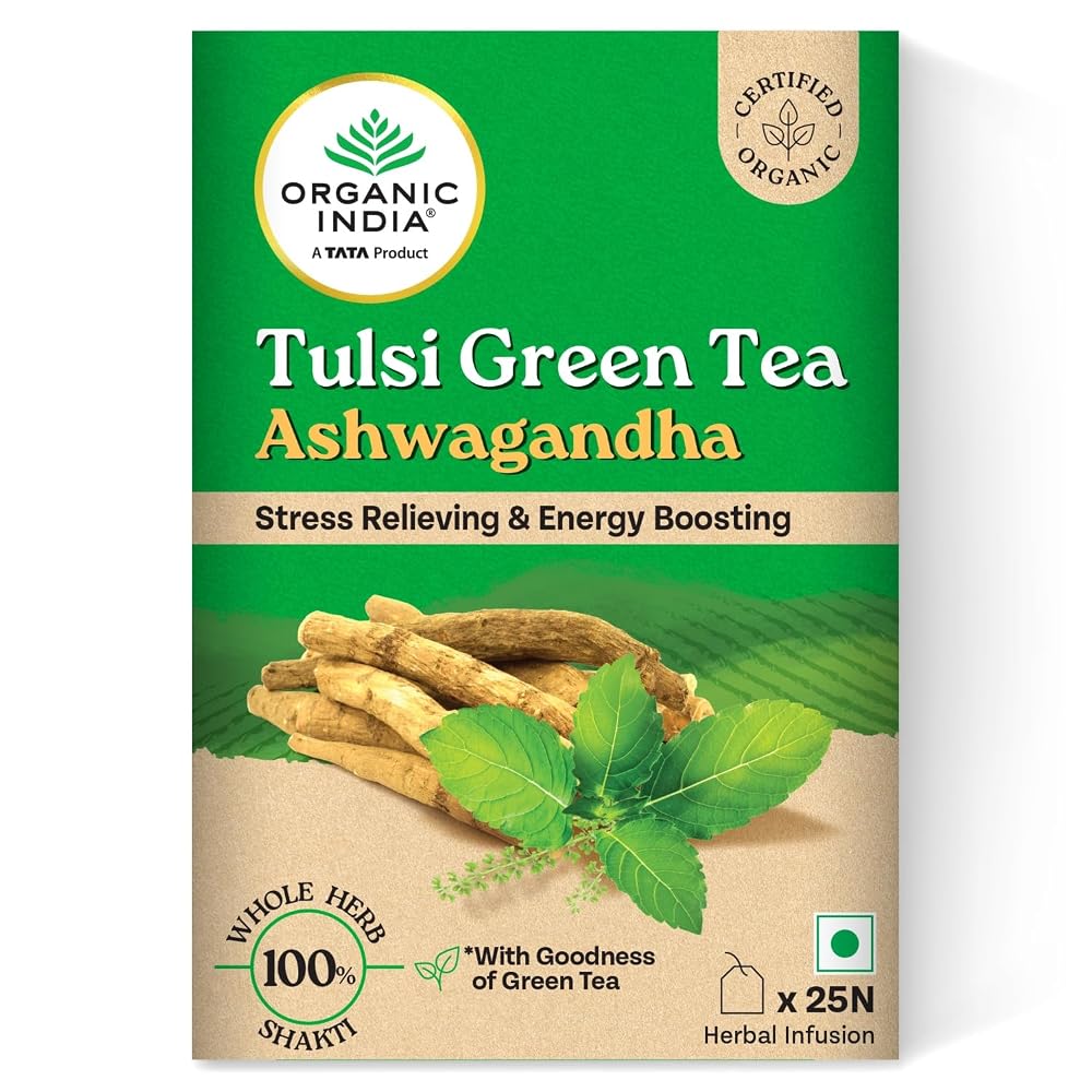 Organic India Tulsi Green Tea with Ashwagandha - 25 Tea Bags