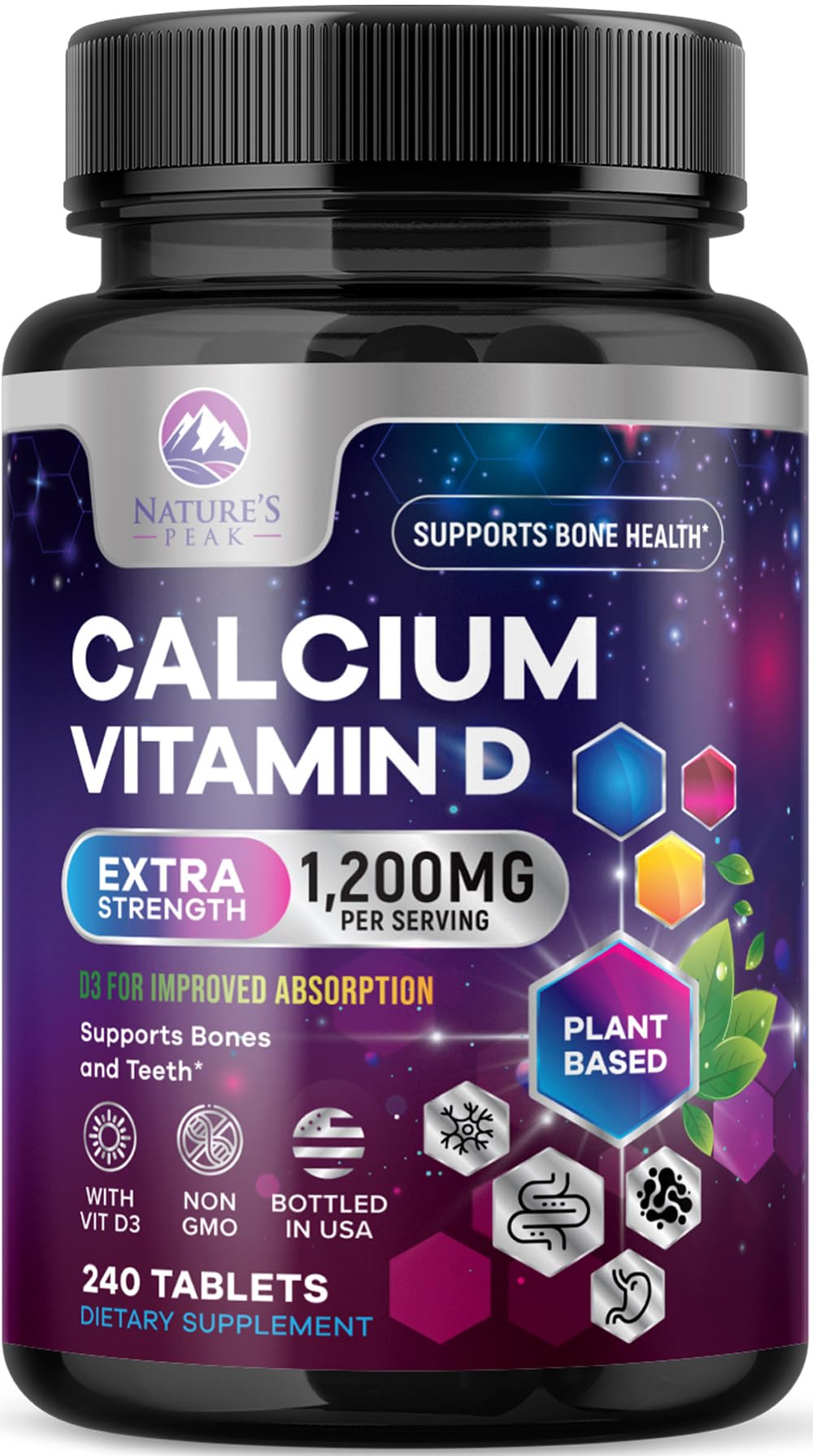 Nature's Peak Calcium 1200 mg with Vitamin D3 - Bone Health Supplement