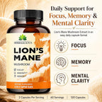 HERBALICIOUS Lion's Mane Supplement Capsules for Memory & Focus - 120 Capsules - image 2