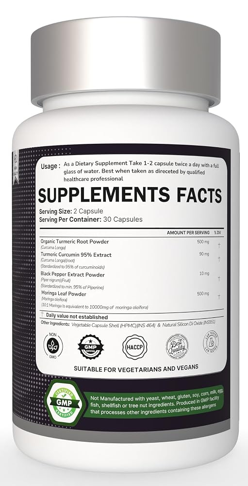 Heroot Organic Turmeric with Black Pepper & Moringa 1000 mg - 60 Capsules - image 2