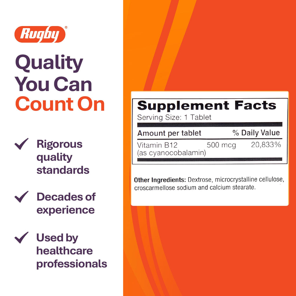 Rugby Vitamin B12 500 mcg Tablets - 100 Count - image 5