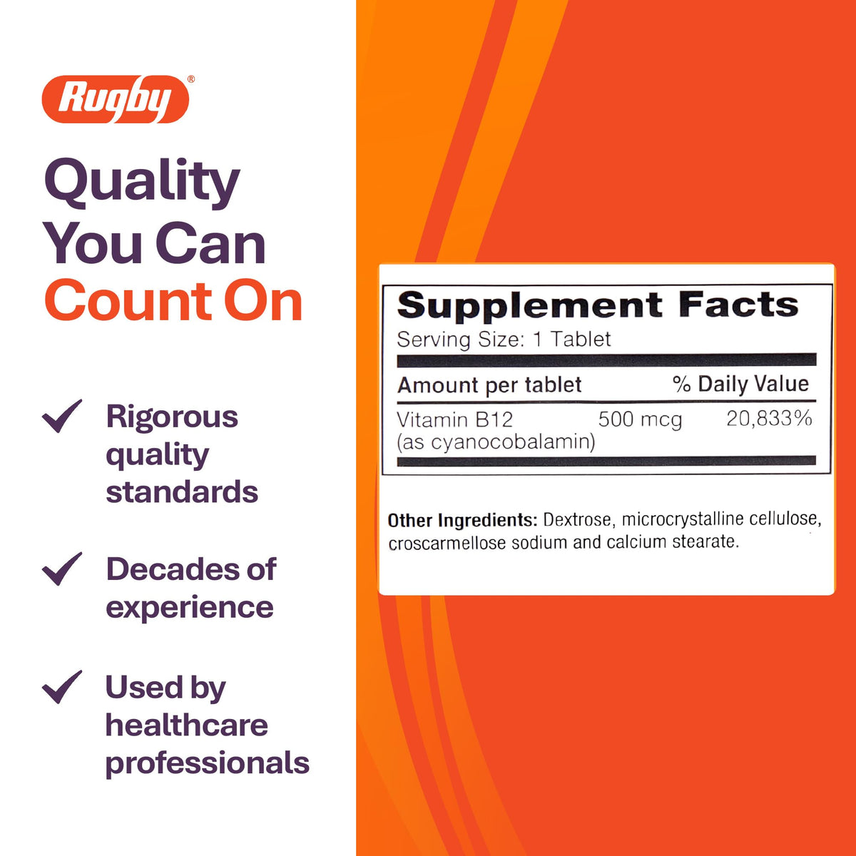 Rugby Vitamin B12 500 mcg Tablets - 100 Count - image 5