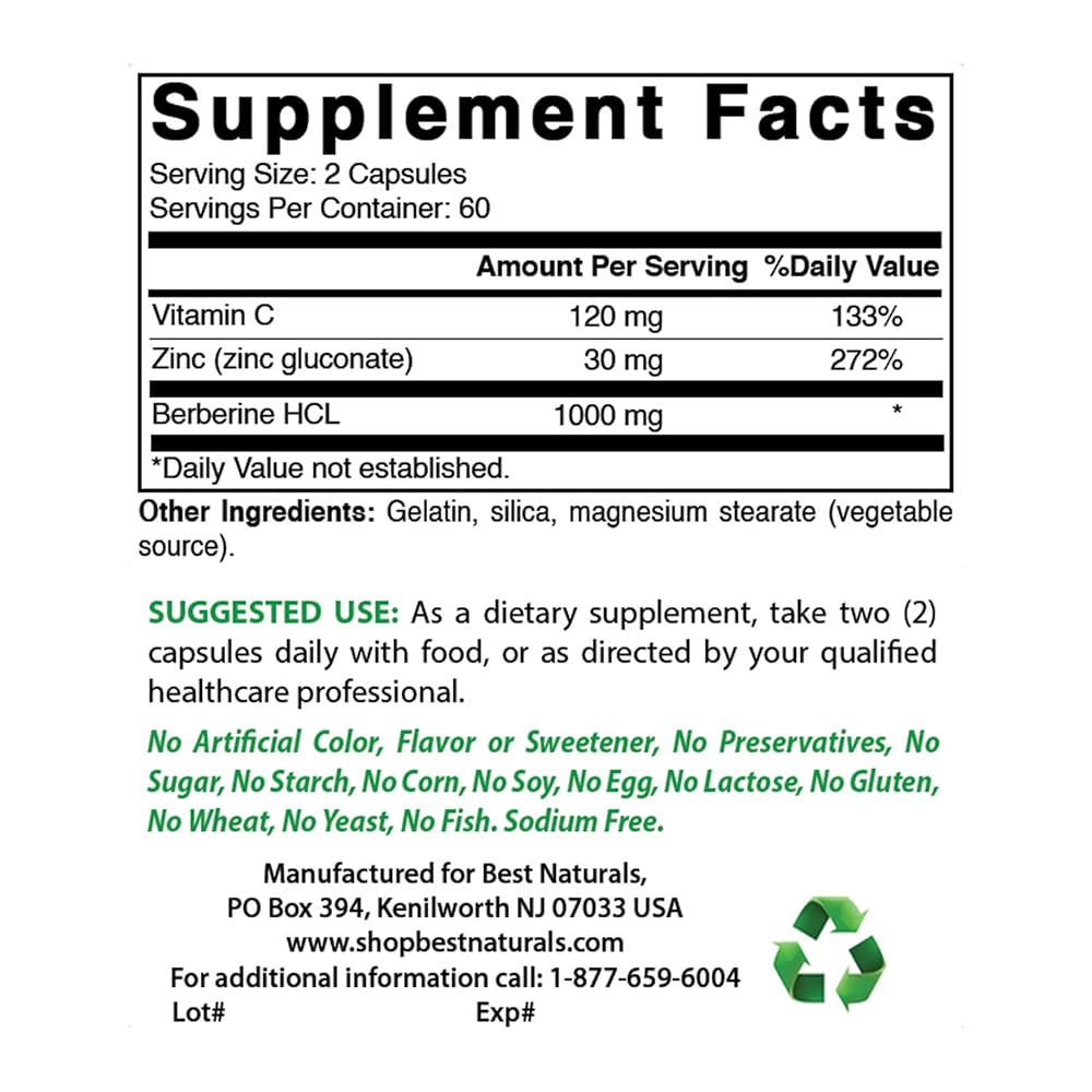 Best Naturals Berberine Plus 1000 mg - 120 Capsules - image 2