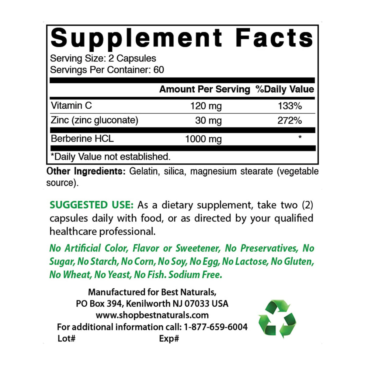 Best Naturals Berberine Plus 1000 mg - 120 Capsules - image 2