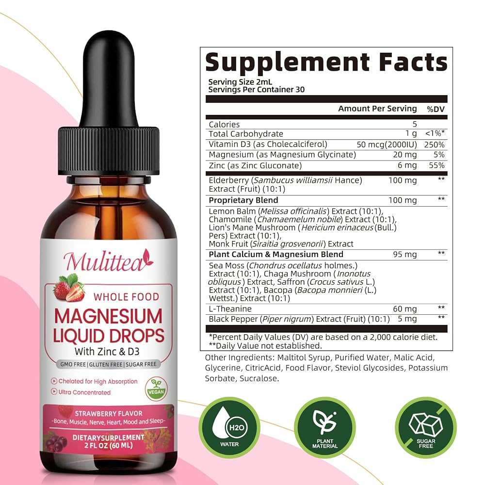 Mulittea Magnesium Glycinate Liquid for Sleep & Relaxation - 4 Fl Oz - image 7