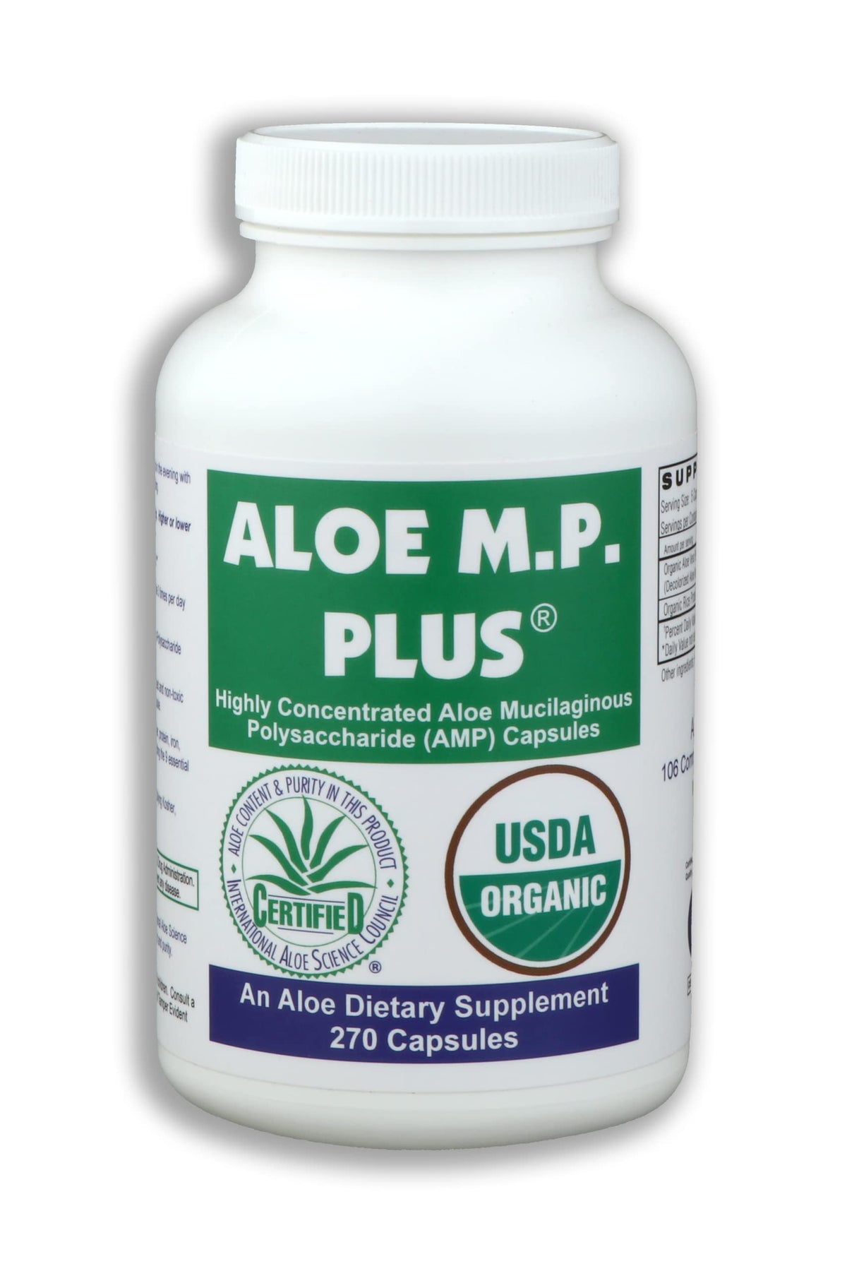 ALOE M.P. PLUS Organic Aloe Vera Capsules for Digestive Health - 270 Capsules
