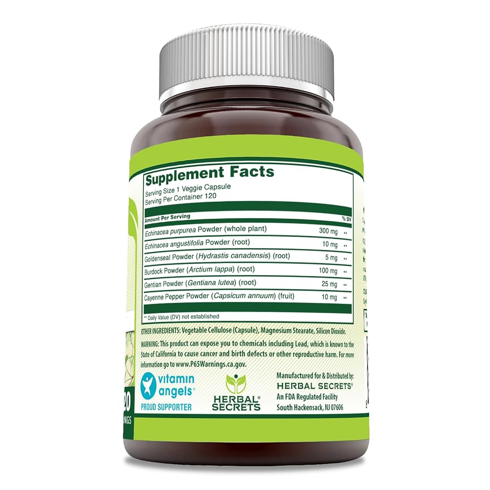 Herbal Secrets Echinacea & Goldenseal Root Supplement - 120 Vegetarian Capsules - image 2