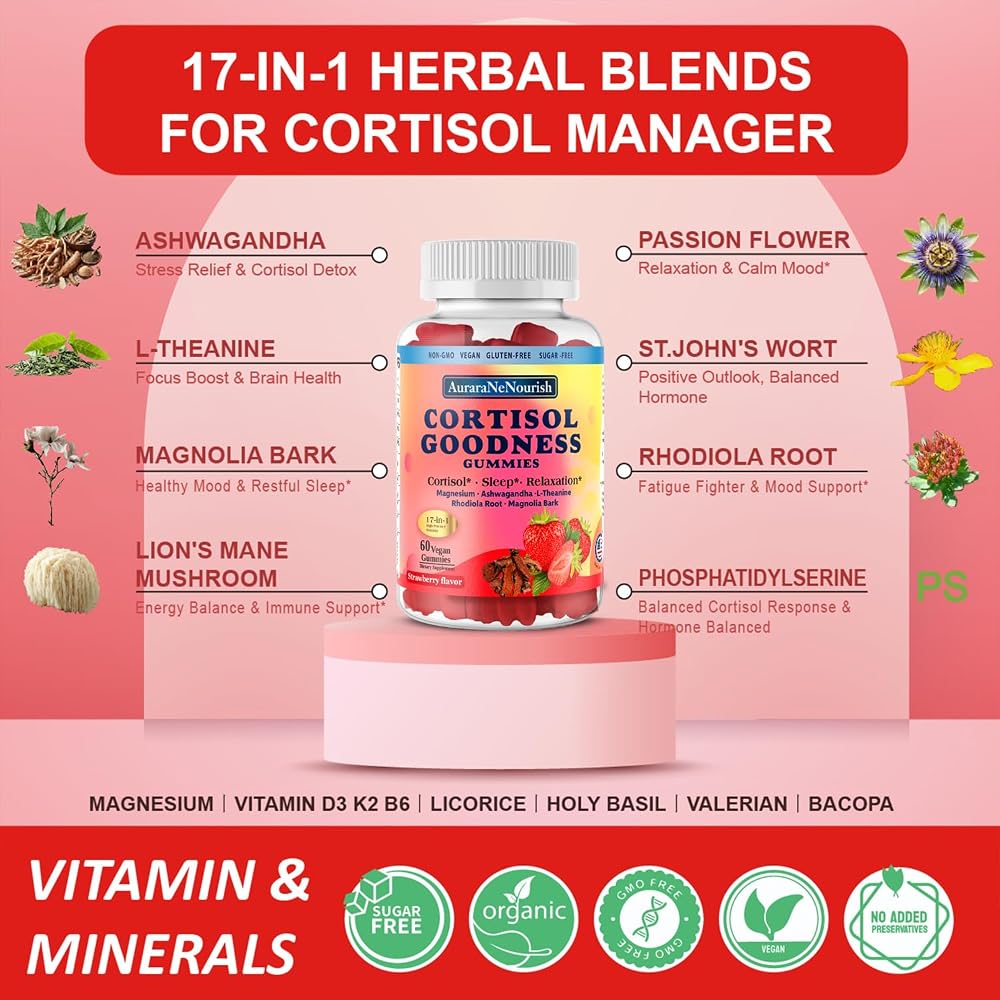 AuraraNeNourish Sugar Free Cortisol Supplement Gummies