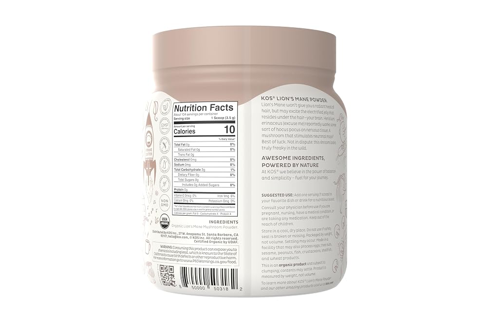 KOS Organic Lion's Mane Powder Nootropic - 104 Servings - image 5