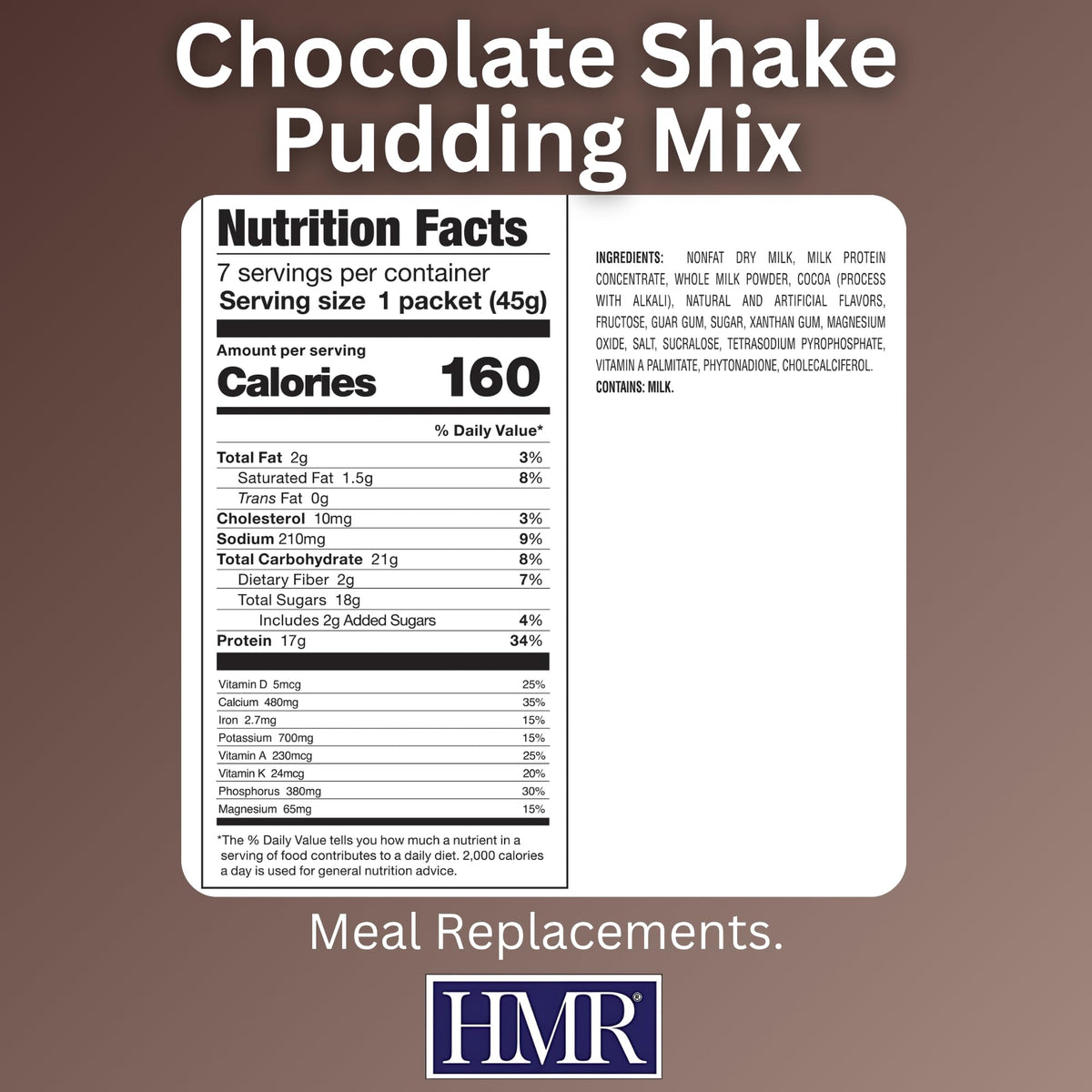 HMR 800 Meal Replacement Shake Mix, 17g Protein, 18 Servings