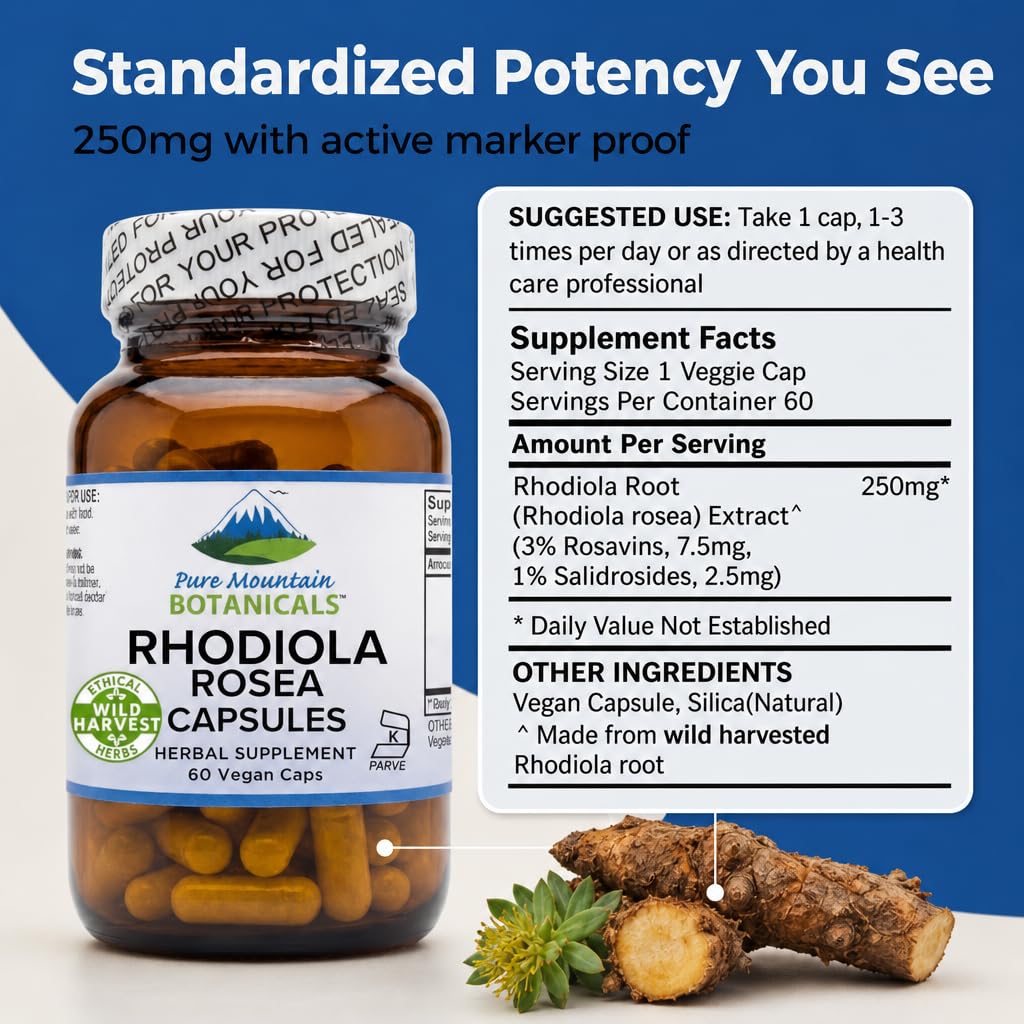 Pure Mountain Botanicals Rhodiola Rosea 250mg - 60 Vegetarian Capsules - image 3