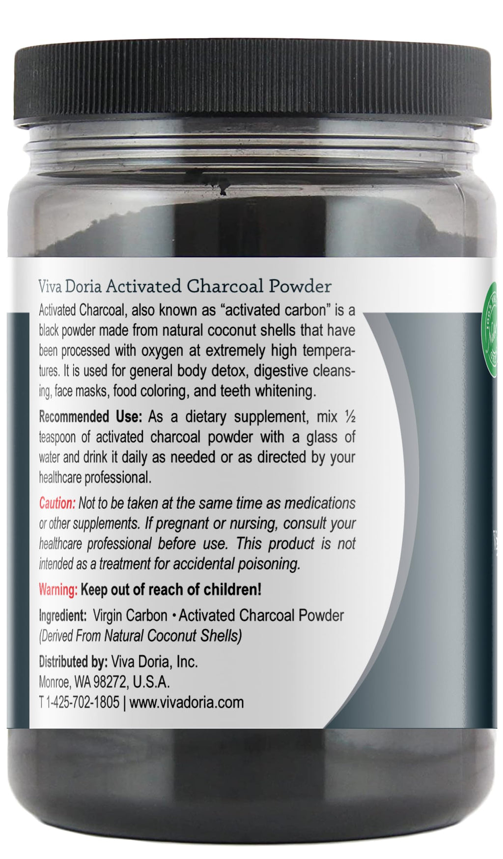 Viva Doria Virgin Activated Charcoal Powder - 16 Oz - image 2