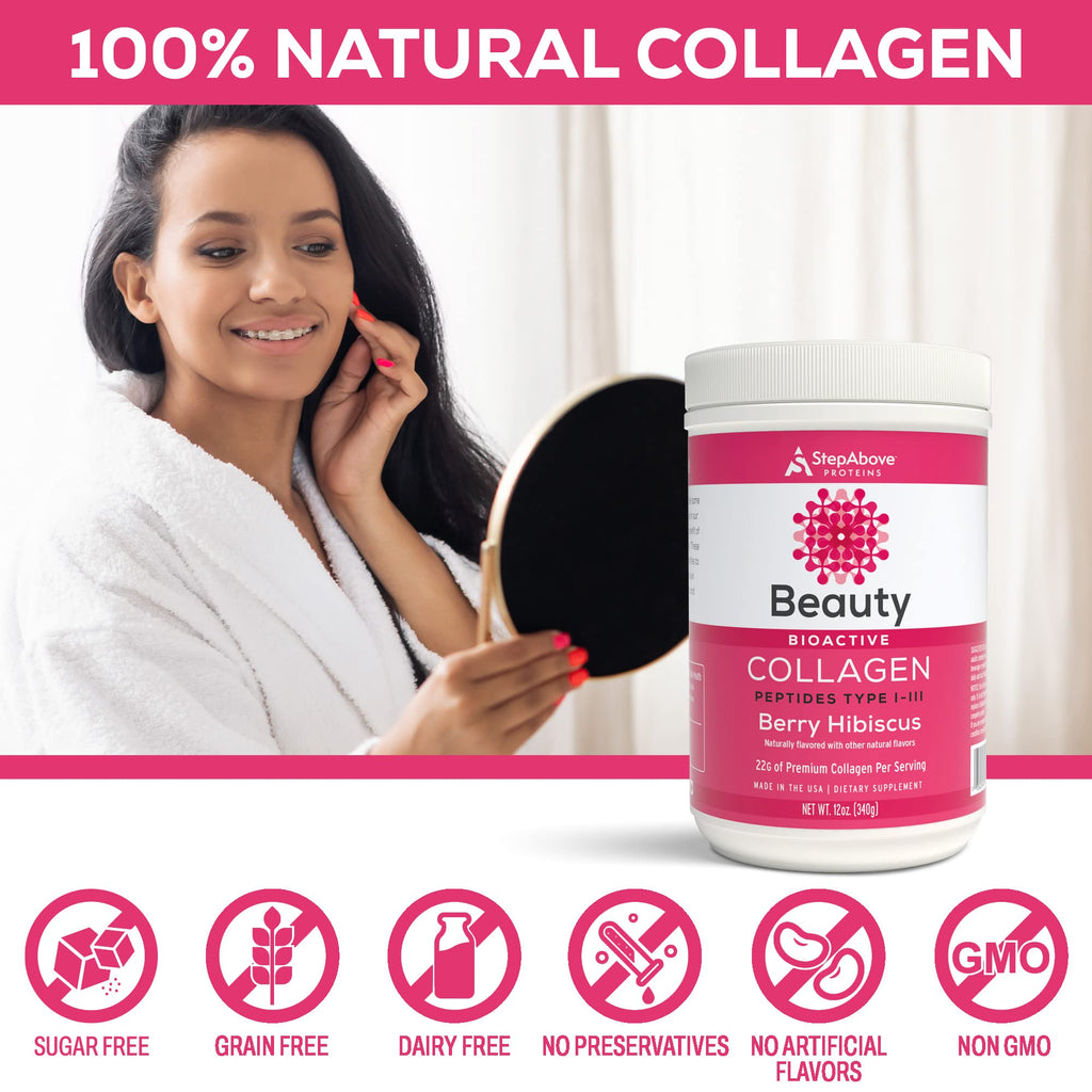 Step Above Proteins Beauty Collagen Peptides Berry Hibiscus - 12 Oz - image 2