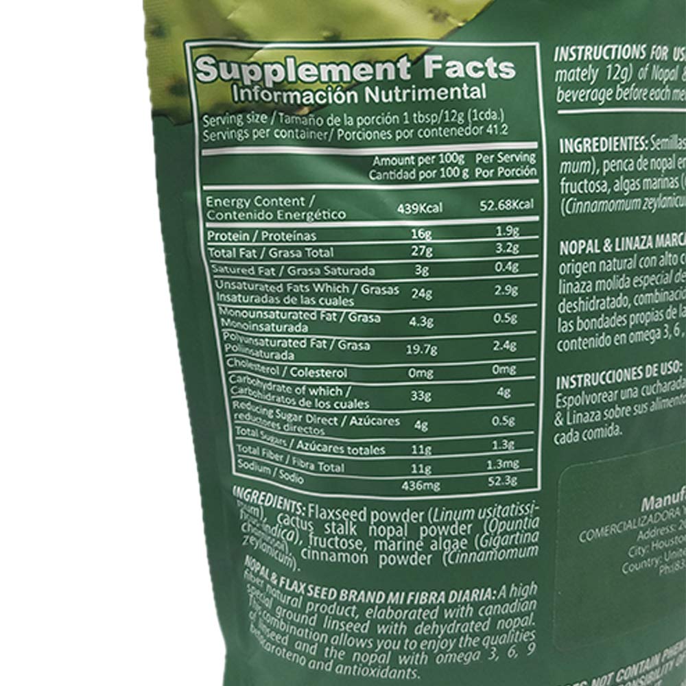 MI FIBRA DIARIA Nopal & Linaza Dietary Fiber Powder - 17.6 oz - image 3