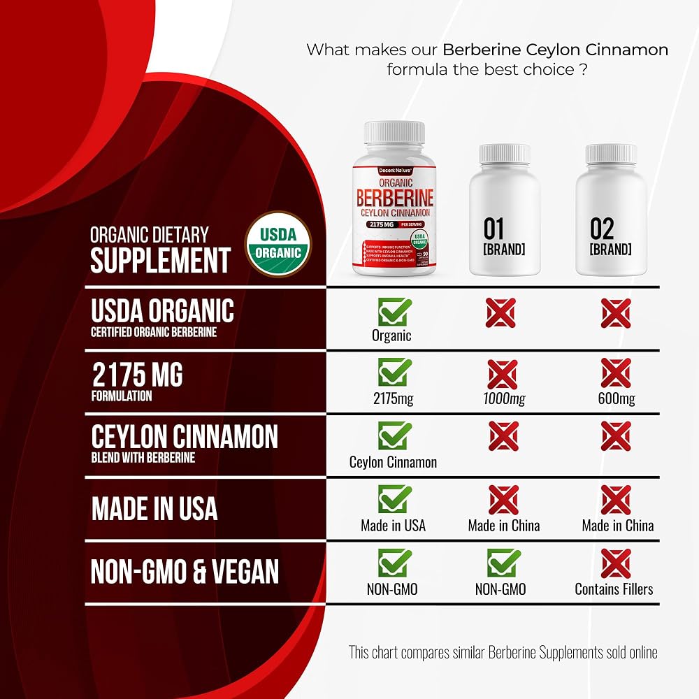DECENT NATURE Organic Berberine with Ceylon Cinnamon - 90 Capsules - image 5