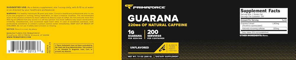 Primaforce Guarana Powder Unflavored Energy - 200g - image 5