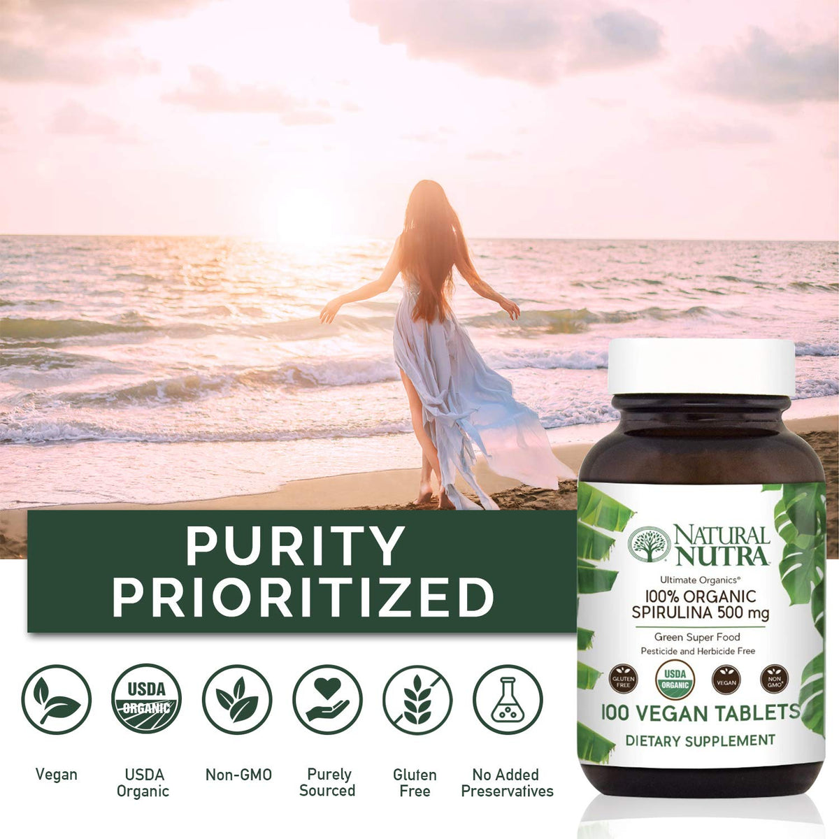 Natural Nutra Spirulina 300mg Organic - 100 Tablets - image 4