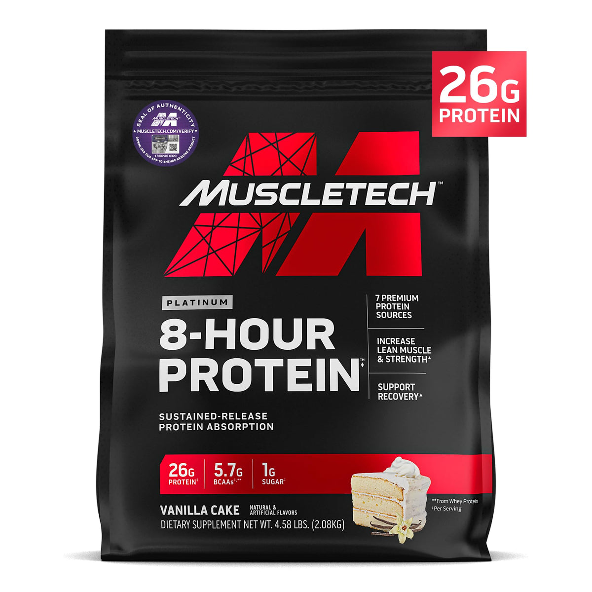 MuscleTech Platinum 8-Hour Protein Powder, 50 Servings