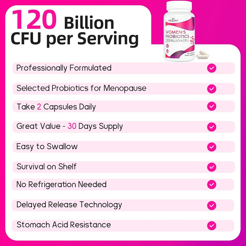 Negima Menopause Probiotics 120 Billion CFUs - 60 Capsules - image 4