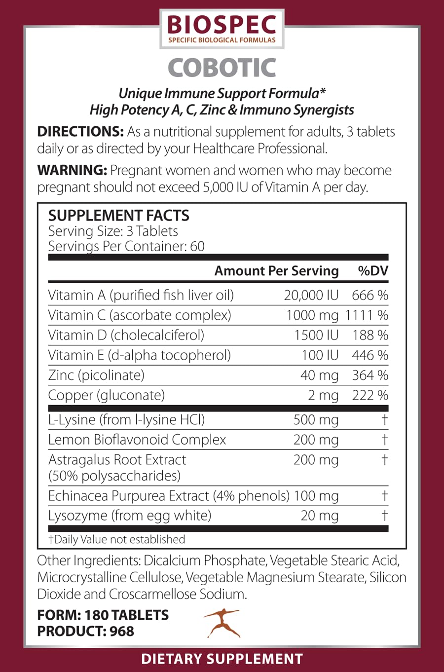 BIOSPEC NUTRITIONALS Cobotic Immune Support Supplement - 180 Tablets - image 2