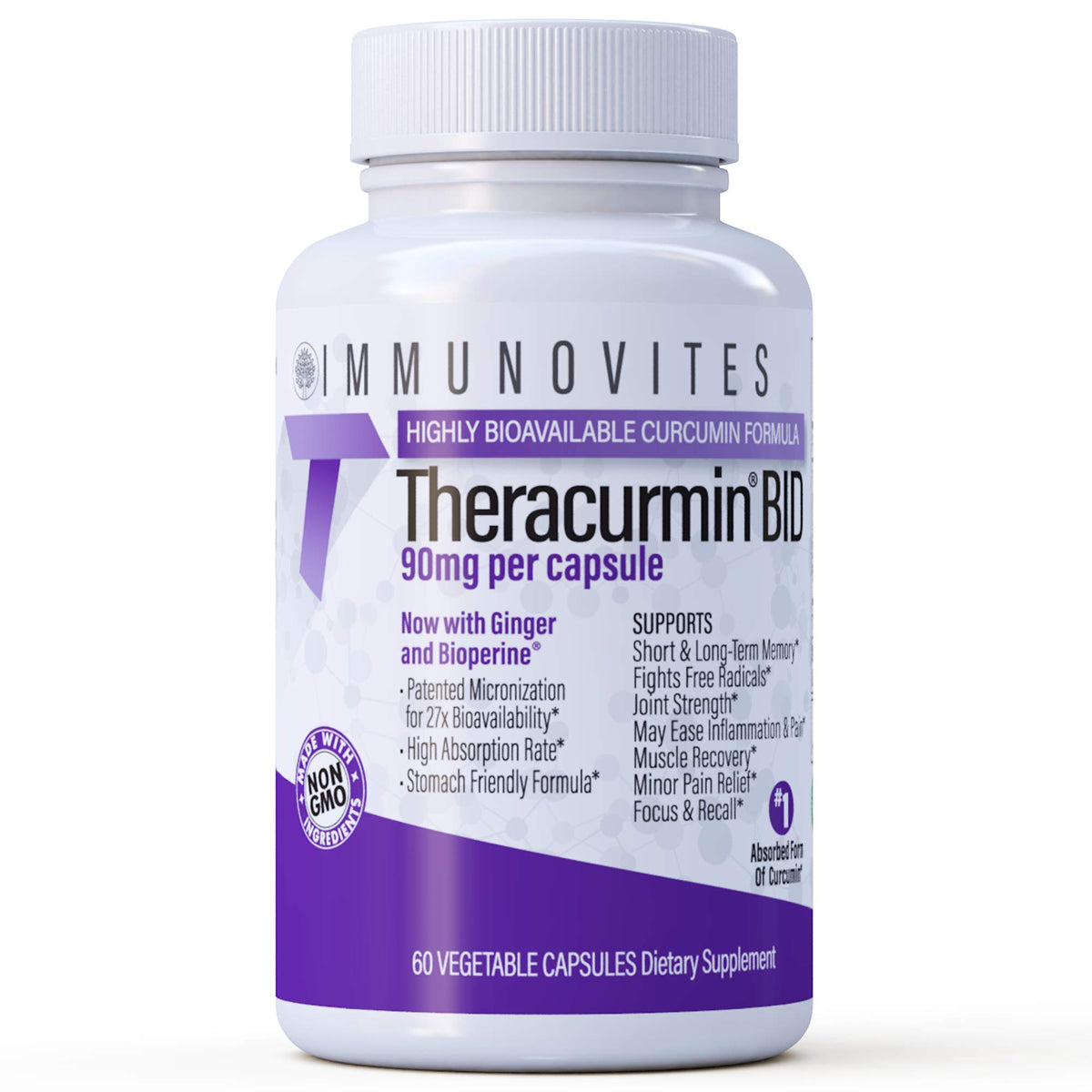 IMMUNOVITES Theracurmin BID 300mg Curcumin with Ginger - 60 Capsules