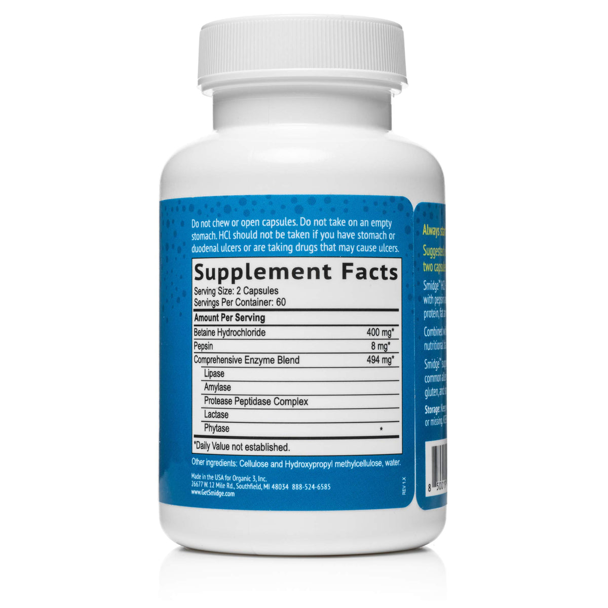 Smidge HCl + Enzymes Digestion Support - 120 Capsules - image 3