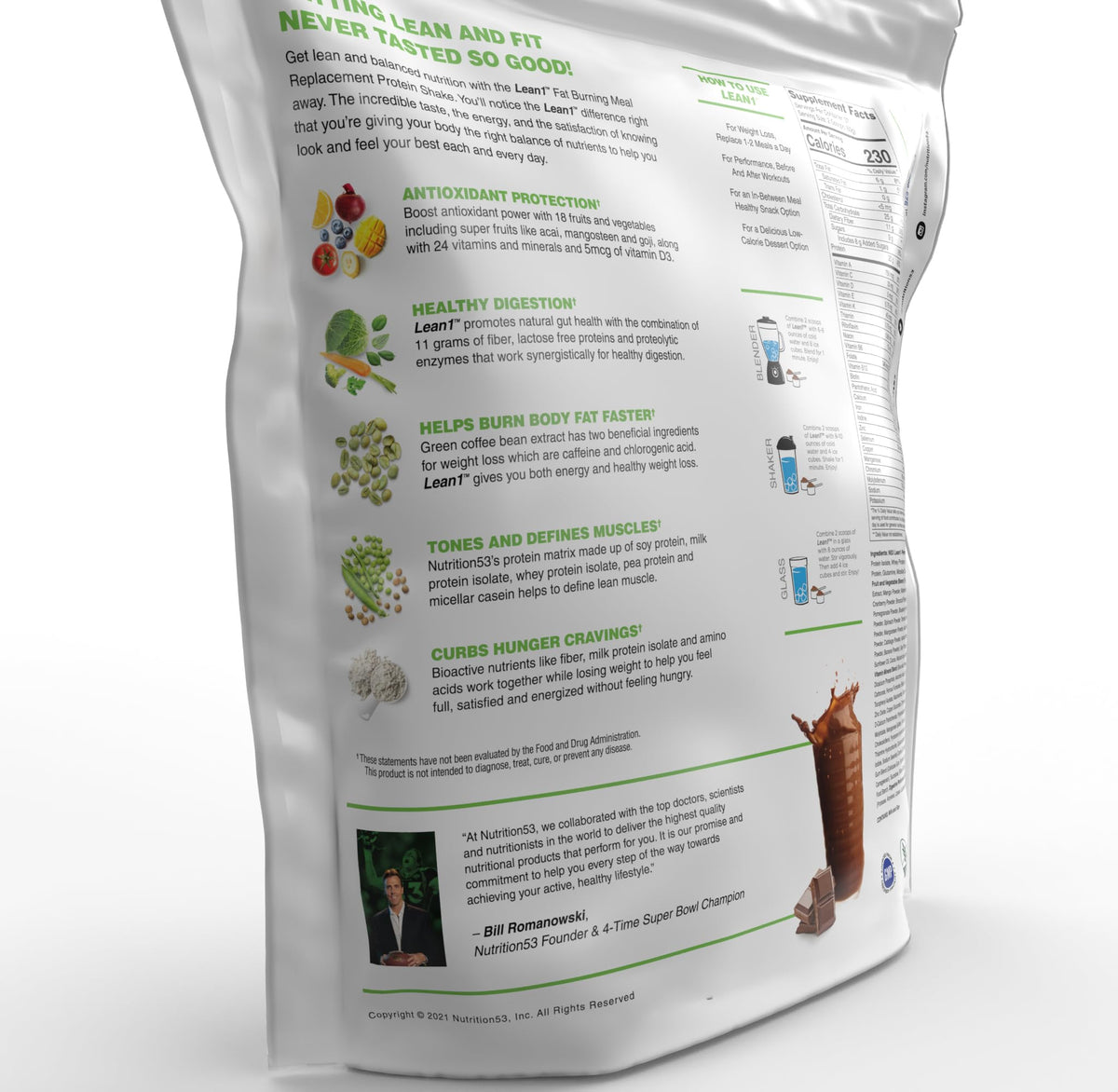 LEAN1 Chocolate Meal Replacement Protein Shake - 37 Servings - image 3