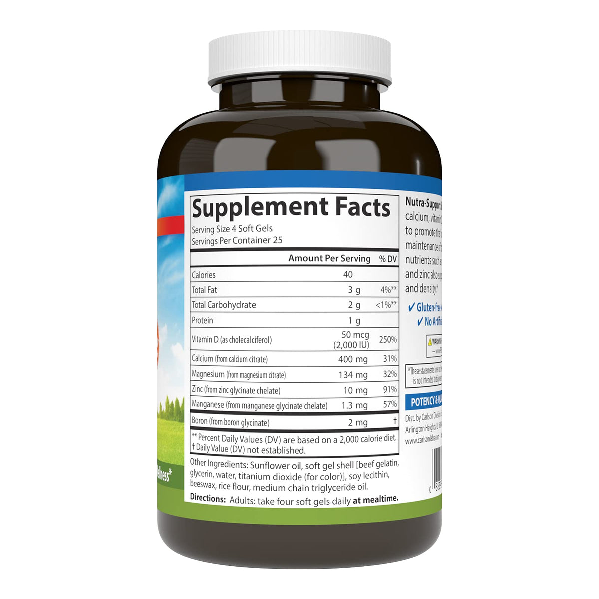 Carlson Nutra-Support Bone Calcium Magnesium - 100 Softgels - image 2