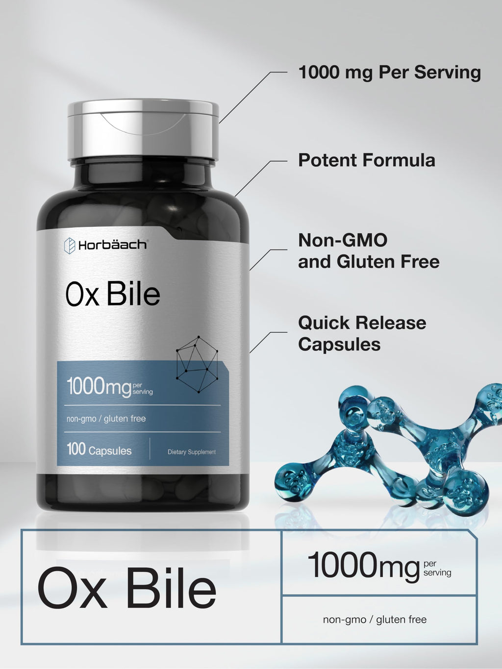 Horbäach Ox Bile Supplement 1000mg - 100 Capsules - image 4