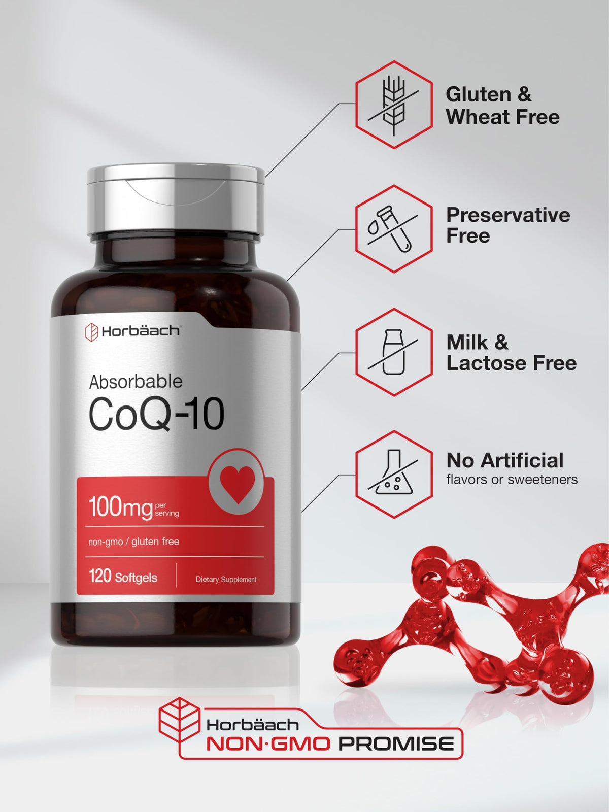 Horbäach CoQ10 100mg Antioxidant - 120 Softgels - image 5