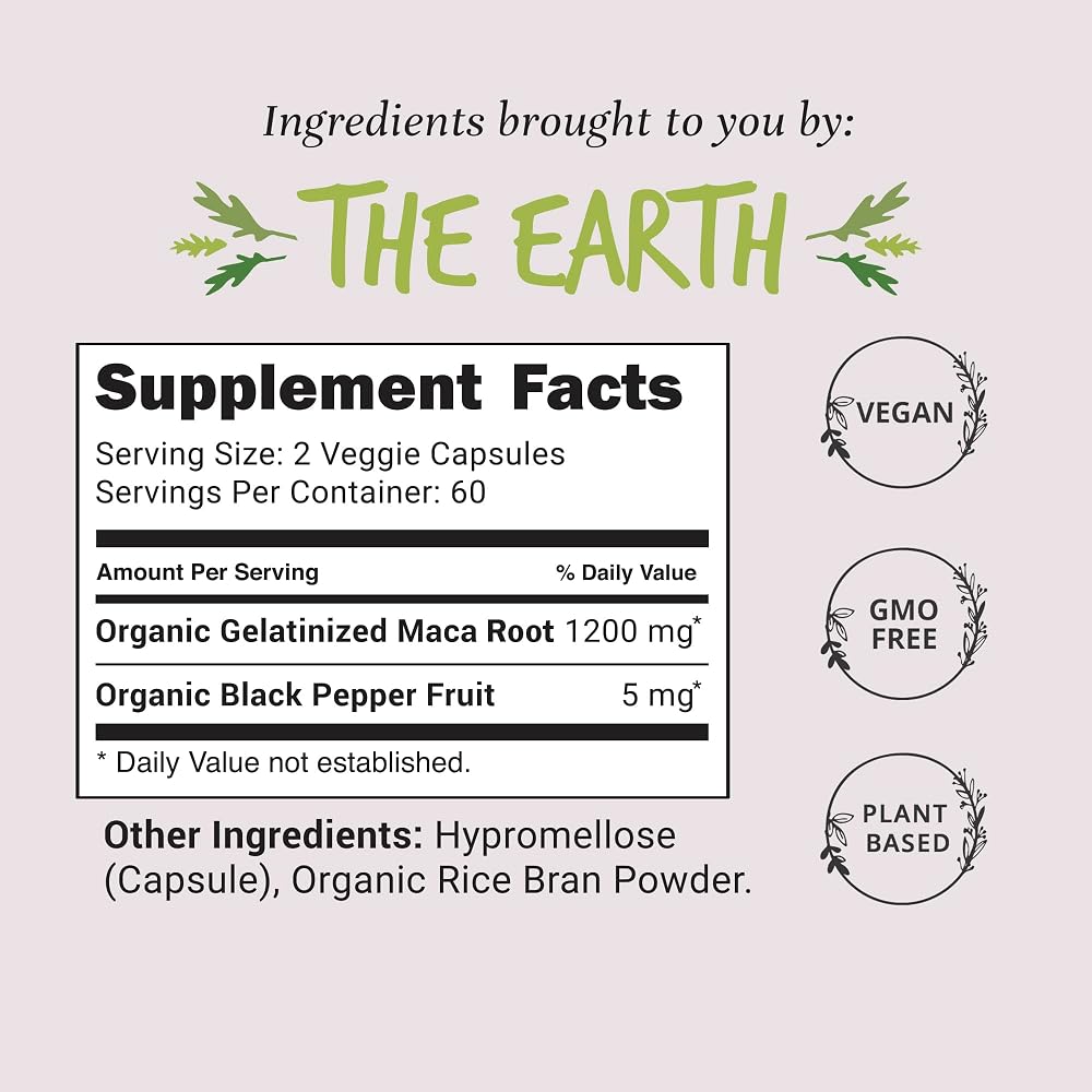 Happy Healthy Hippie Organic Maca Root Capsules 1200 mg - 120 Count - image 5