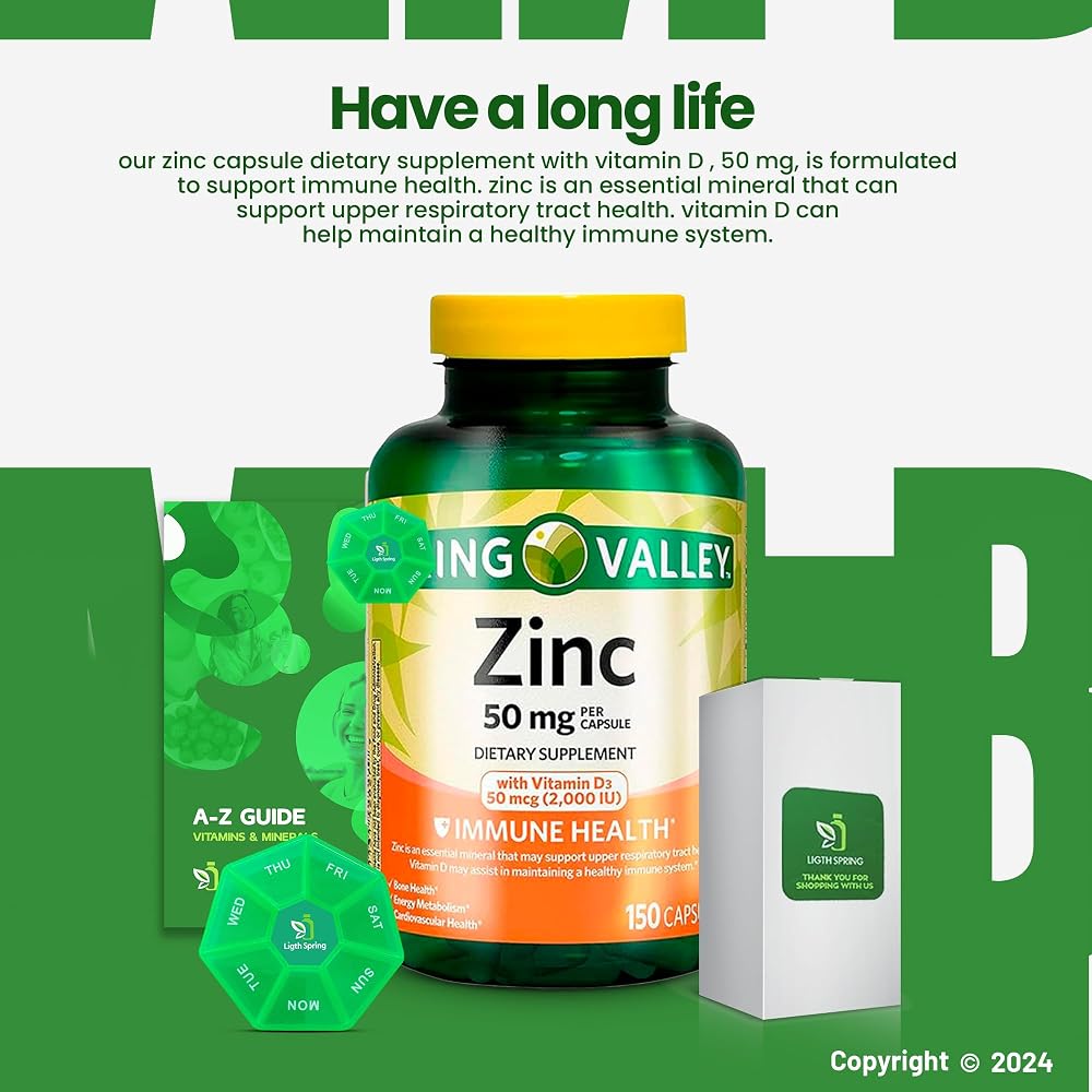 LightSpring Zinc 50mg with Vitamin D3 2000 IU - 150 Capsules - image 5