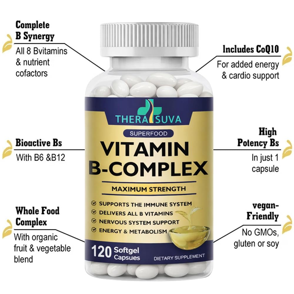 TheraSuva Vitamin B-Complex + CoQ10 + Vitamin C - 120 Softgels - image 3