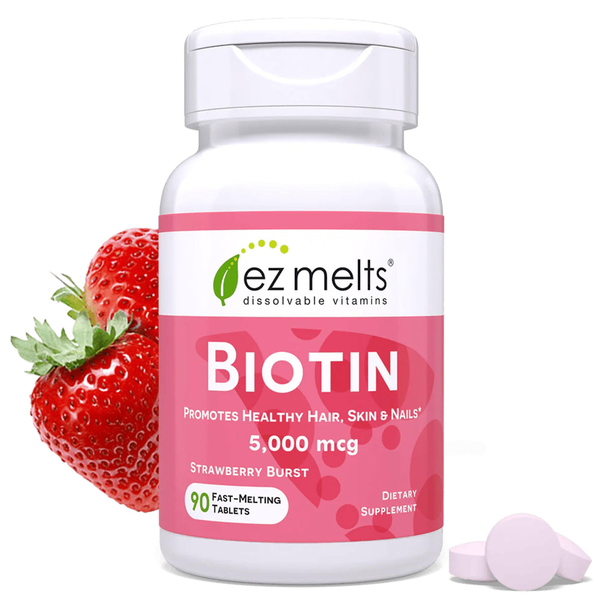 EZ Melts Biotin 5,000 mcg Hair, Skin & Nail Support - 90 Tablets